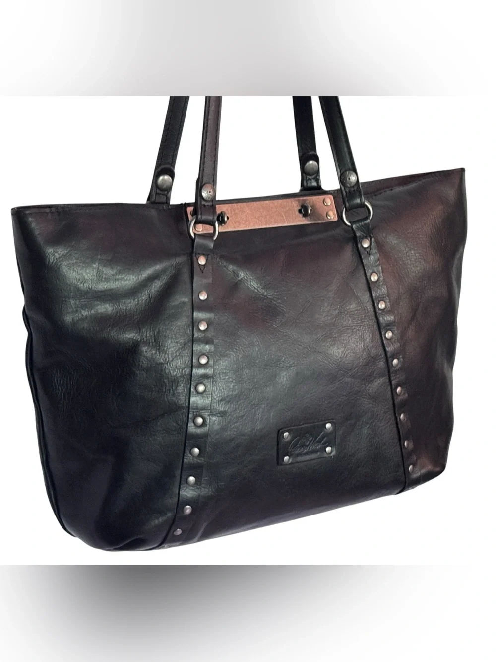 Patricia Nash Stud-Accented Leather Tote in black